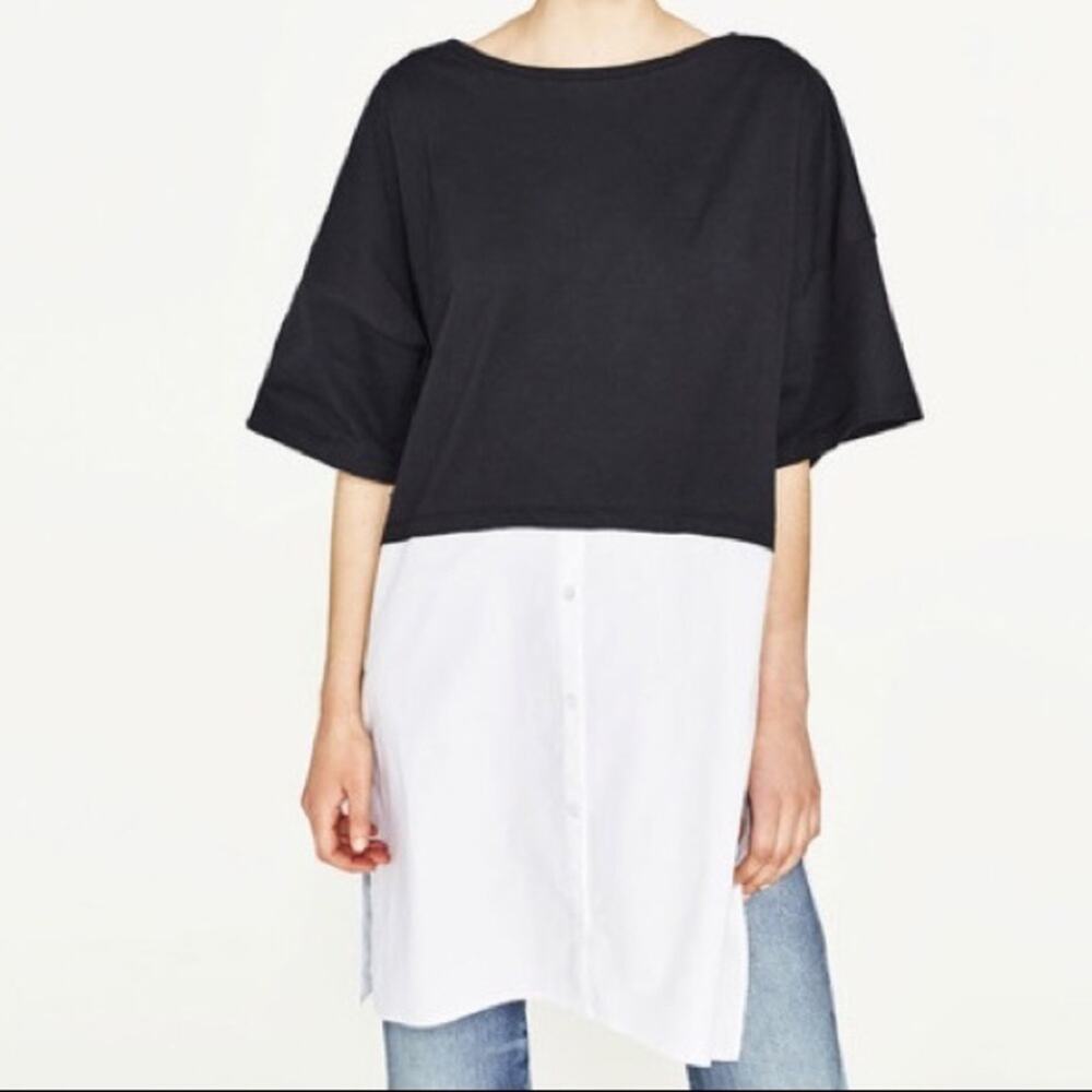 Zara Black White Colorblock Oversized Tunic Top.